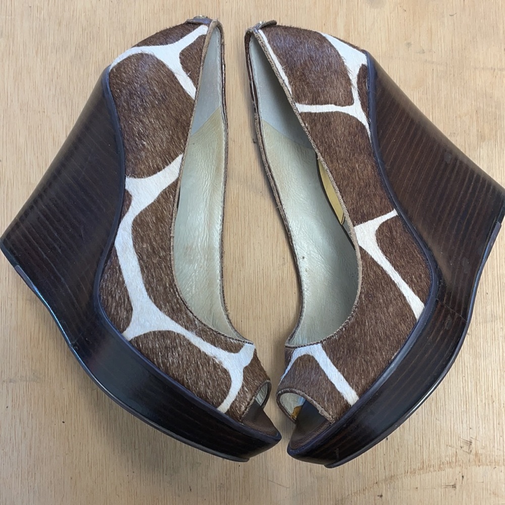 Michael Kors calf hair peep toe wedges